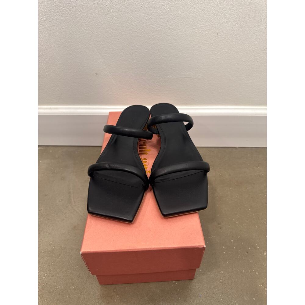 Cult Gaia Liz Leather Slide Sandal — Black, Bamboo-Effect Block Heel, Square Toe